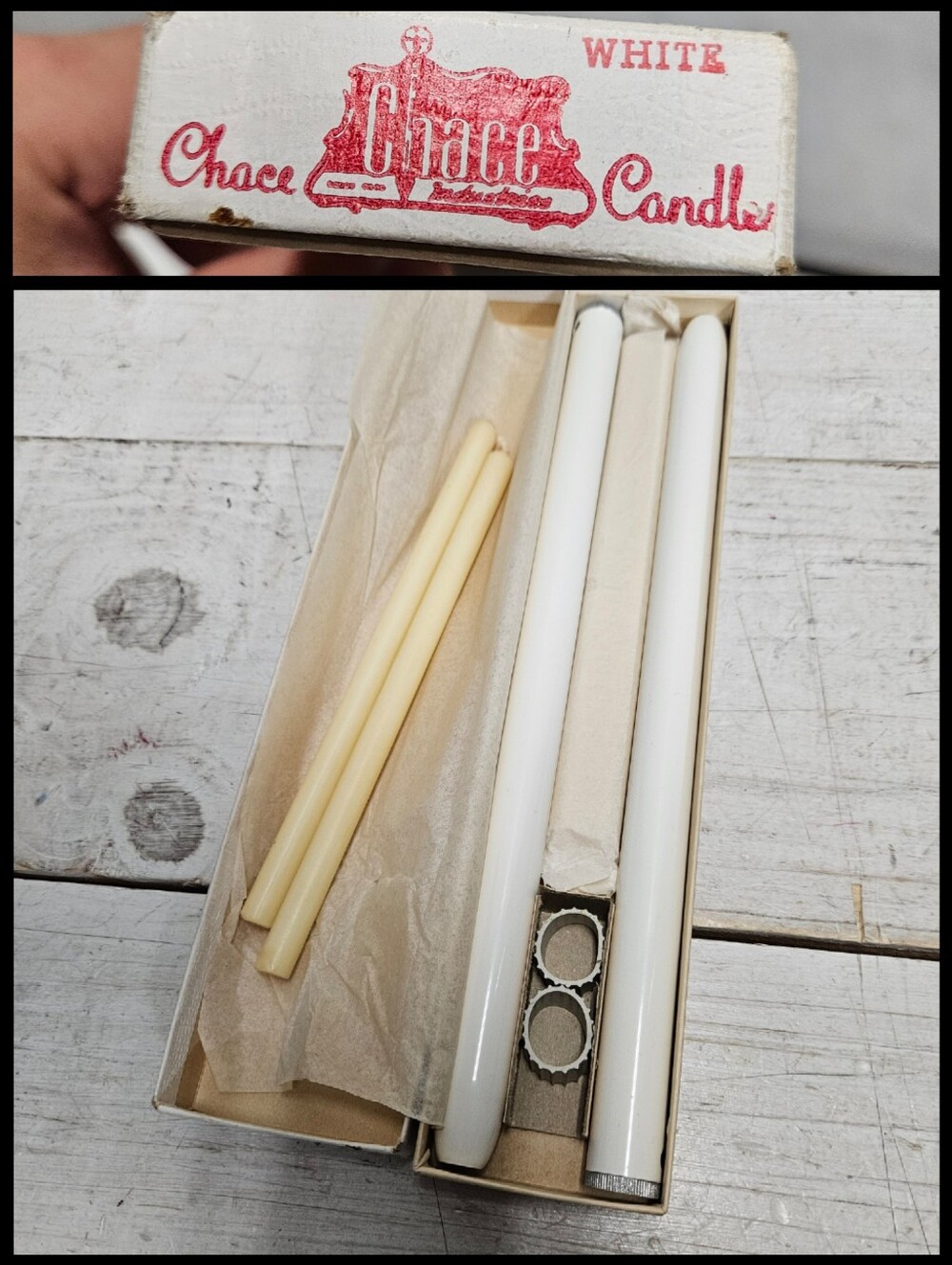 Chace Candles Vintage Dripless White Candle Holder Set Church Wedding Religious